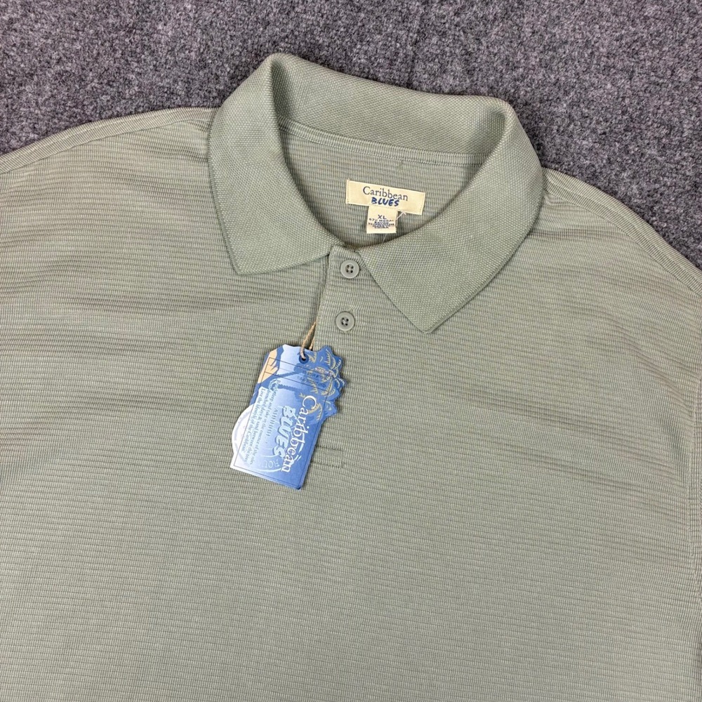 Caribbean‎ Blues Mens XL Sage Green Modal Blend Textured Short Sleeve Polo Shirt